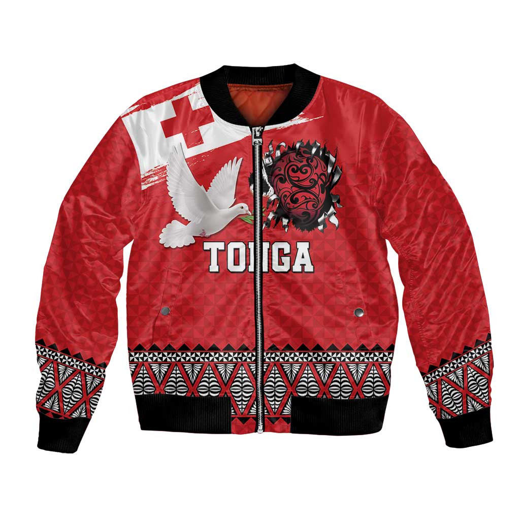 Tonga Heart Tribal Personalised Bomber Jacket Polynesian Patterns