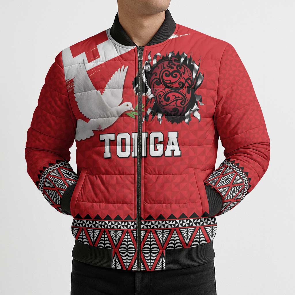 Tonga Heart Tribal Personalised Bomber Puffer Jacket Polynesian Patterns
