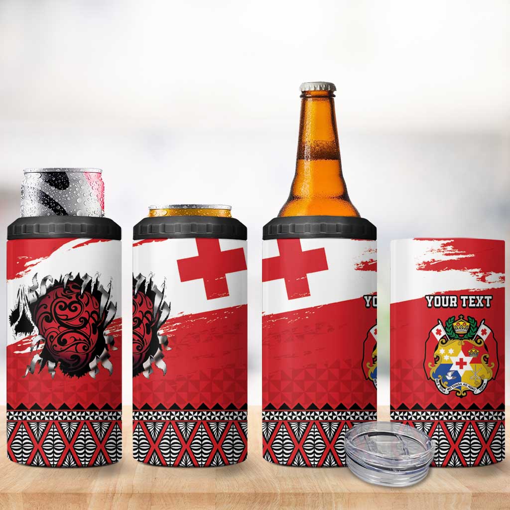 Tonga Heart Tribal Personalised 4 in 1 Can Cooler Tumbler Polynesian Patterns