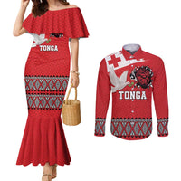 Tonga Heart Tribal Personalised Couples Matching Mermaid Dress and Long Sleeve Button Shirt Polynesian Patterns
