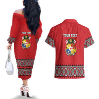 Tonga Heart Tribal Personalised Couples Matching Off The Shoulder Long Sleeve Dress and Hawaiian Shirt Polynesian Patterns LT9 - Polynesian Pride