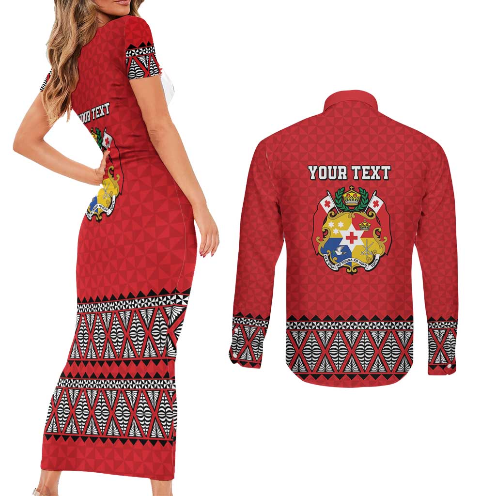 Tonga Heart Tribal Personalised Couples Matching Short Sleeve Bodycon Dress and Long Sleeve Button Shirt Polynesian Patterns