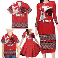 Tonga Heart Tribal Personalised Family Matching Long Sleeve Bodycon Dress and Hawaiian Shirt Polynesian Patterns