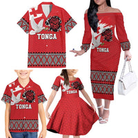 Tonga Heart Tribal Personalised Family Matching Off The Shoulder Long Sleeve Dress and Hawaiian Shirt Polynesian Patterns