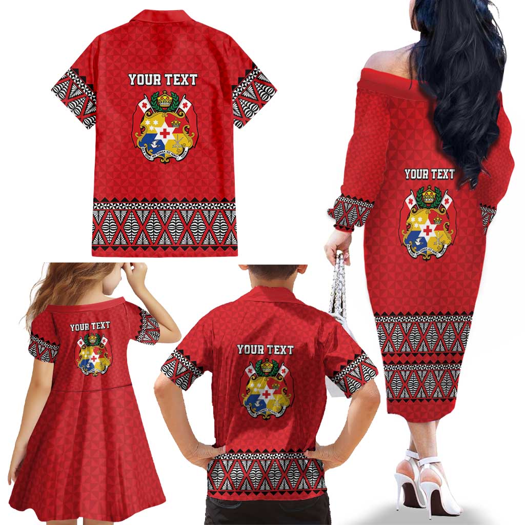 Tonga Heart Tribal Personalised Family Matching Off The Shoulder Long Sleeve Dress and Hawaiian Shirt Polynesian Patterns