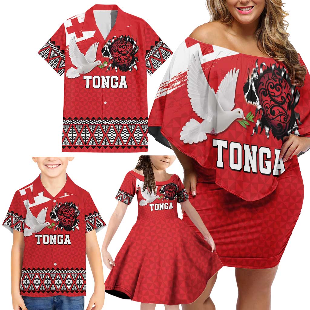 Tonga Heart Tribal Personalised Family Matching Off Shoulder Short Dress and Hawaiian Shirt Polynesian Patterns