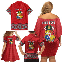 Tonga Heart Tribal Personalised Family Matching Off Shoulder Short Dress and Hawaiian Shirt Polynesian Patterns