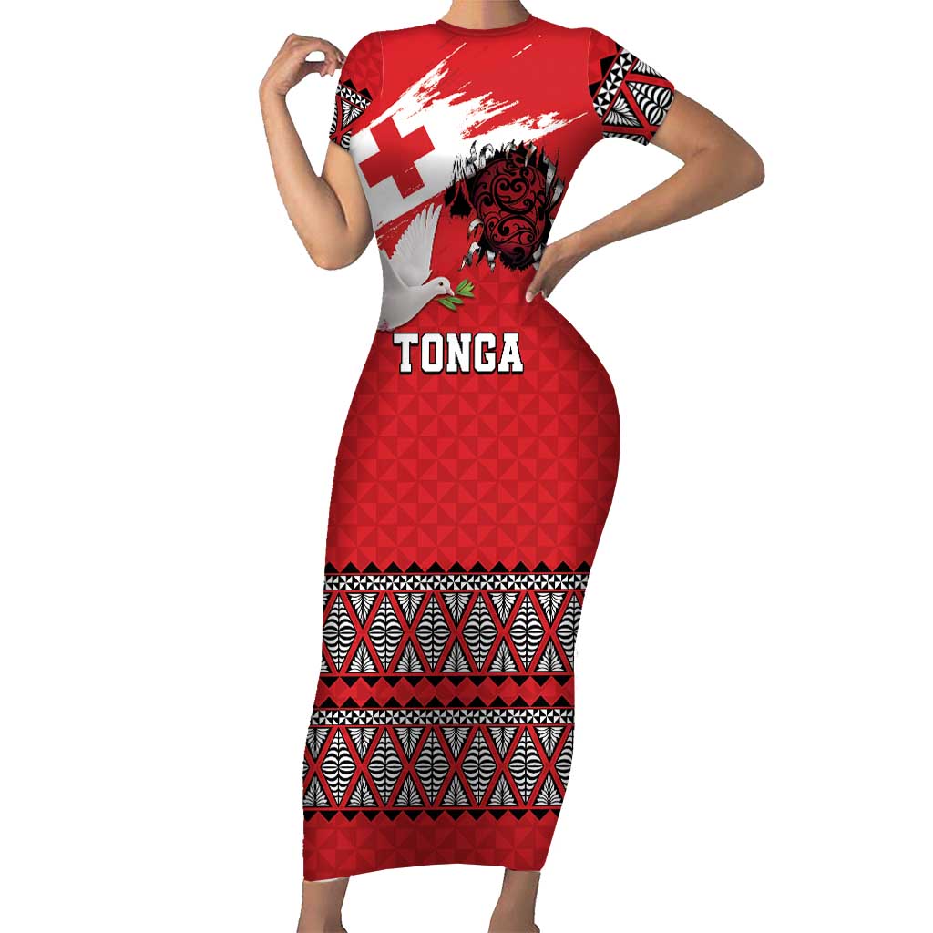 Tonga Heart Tribal Personalised Family Matching Short Sleeve Bodycon Dress and Hawaiian Shirt Polynesian Patterns