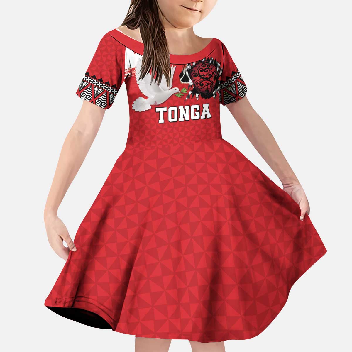 Tonga Heart Tribal Personalised Kid Short Sleeve Dress Polynesian Patterns