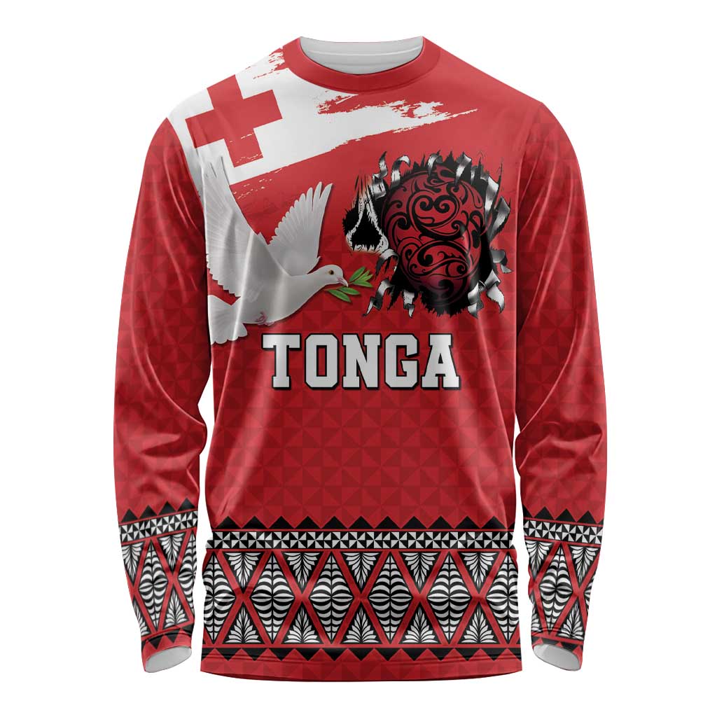 Tonga Heart Tribal Personalised Long Sleeve Shirt Polynesian Patterns