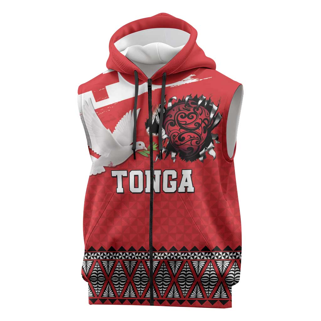 Tonga Heart Tribal Personalised Sleeveless Zip Hoodie Polynesian Patterns