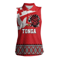 Tonga Heart Tribal Personalised Women Sleeveless Polo Shirt Polynesian Patterns LT9 Female Red - Polynesian Pride