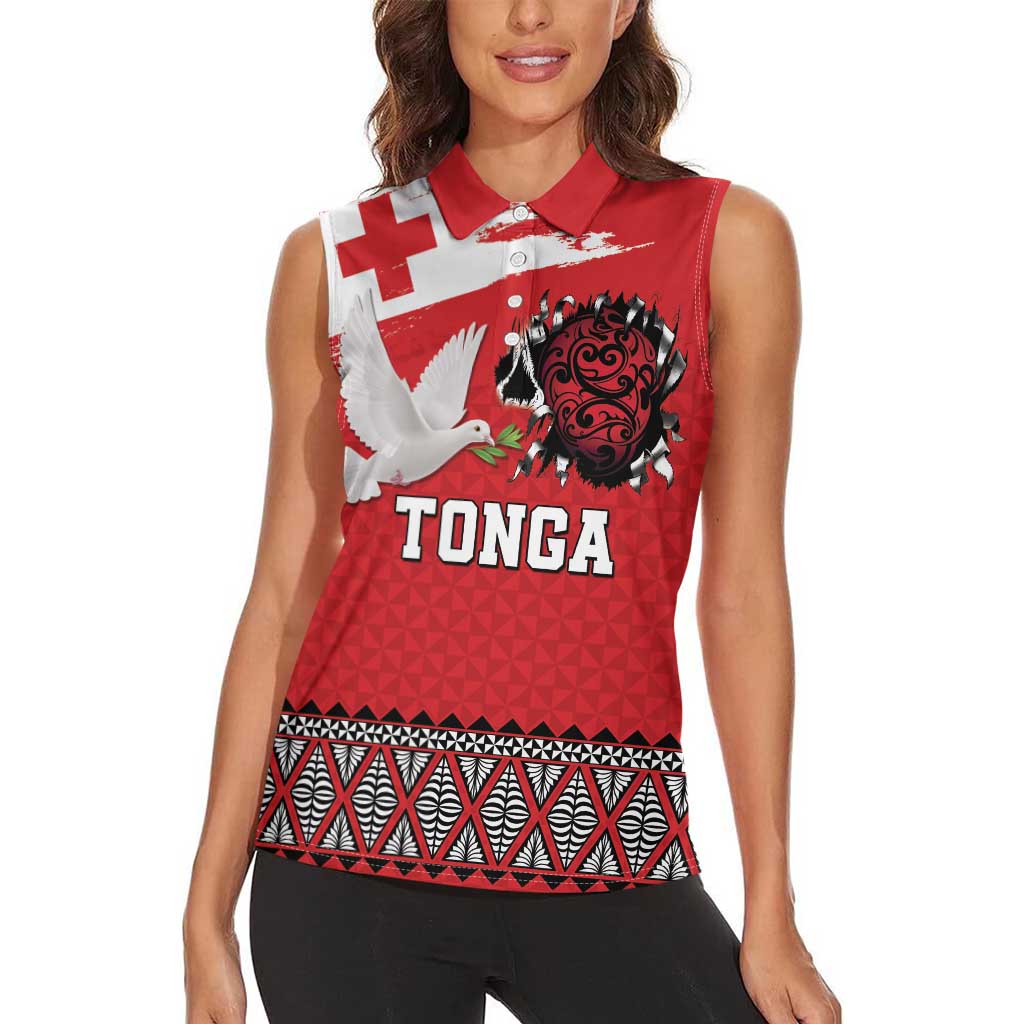 Tonga Heart Tribal Personalised Women Sleeveless Polo Shirt Polynesian Patterns LT9 - Polynesian Pride