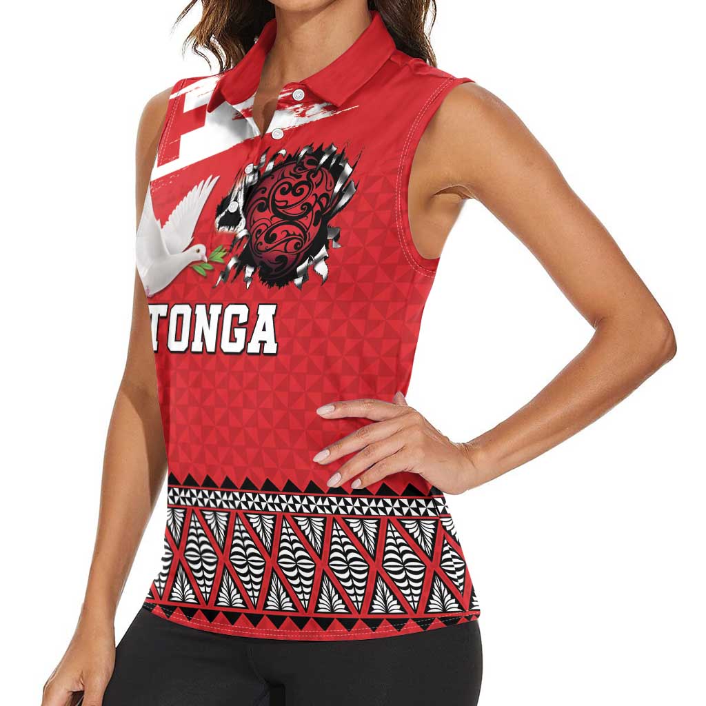 Tonga Heart Tribal Personalised Women Sleeveless Polo Shirt Polynesian Patterns LT9 - Polynesian Pride