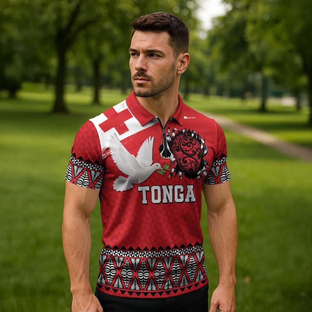 Tonga Heart Tribal Personalised Zipper Polo Shirt Polynesian Patterns