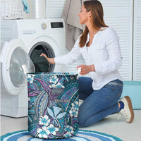 Personalised Hawaii Tribal Humpback Whale Laundry Basket Polu Hibiscus Seamless Pattern