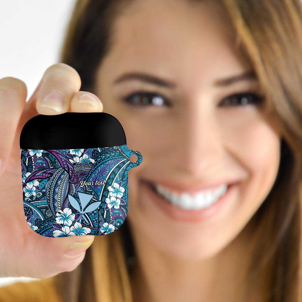 Personalised Hawaii Tribal Humpback Whale AirPods Case Polu Hibiscus Seamless Pattern