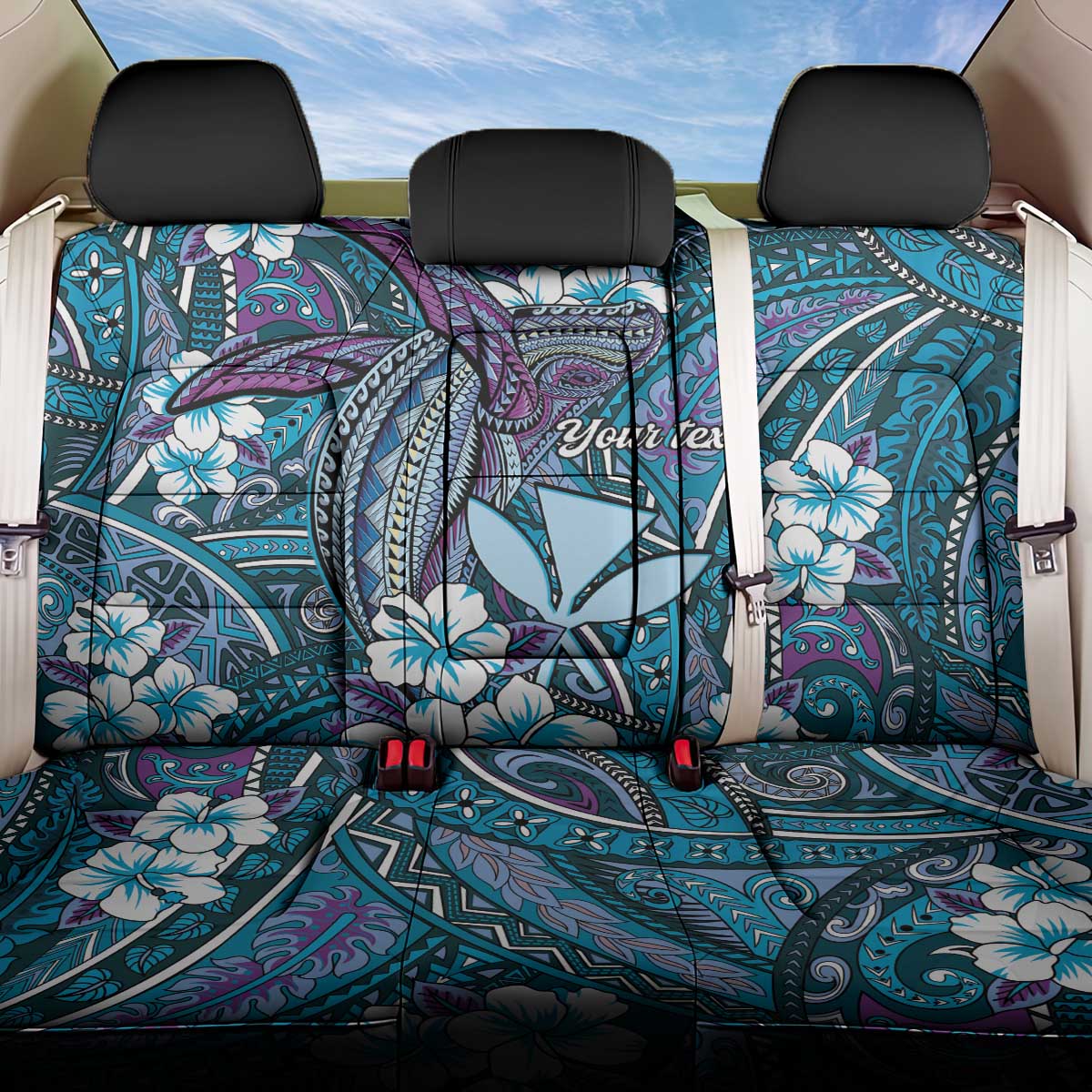 Personalised Hawaii Tribal Humpback Whale Back Car Seat Cover Polu Hibiscus Seamless Pattern LT9 One Size Blue - Polynesian Pride