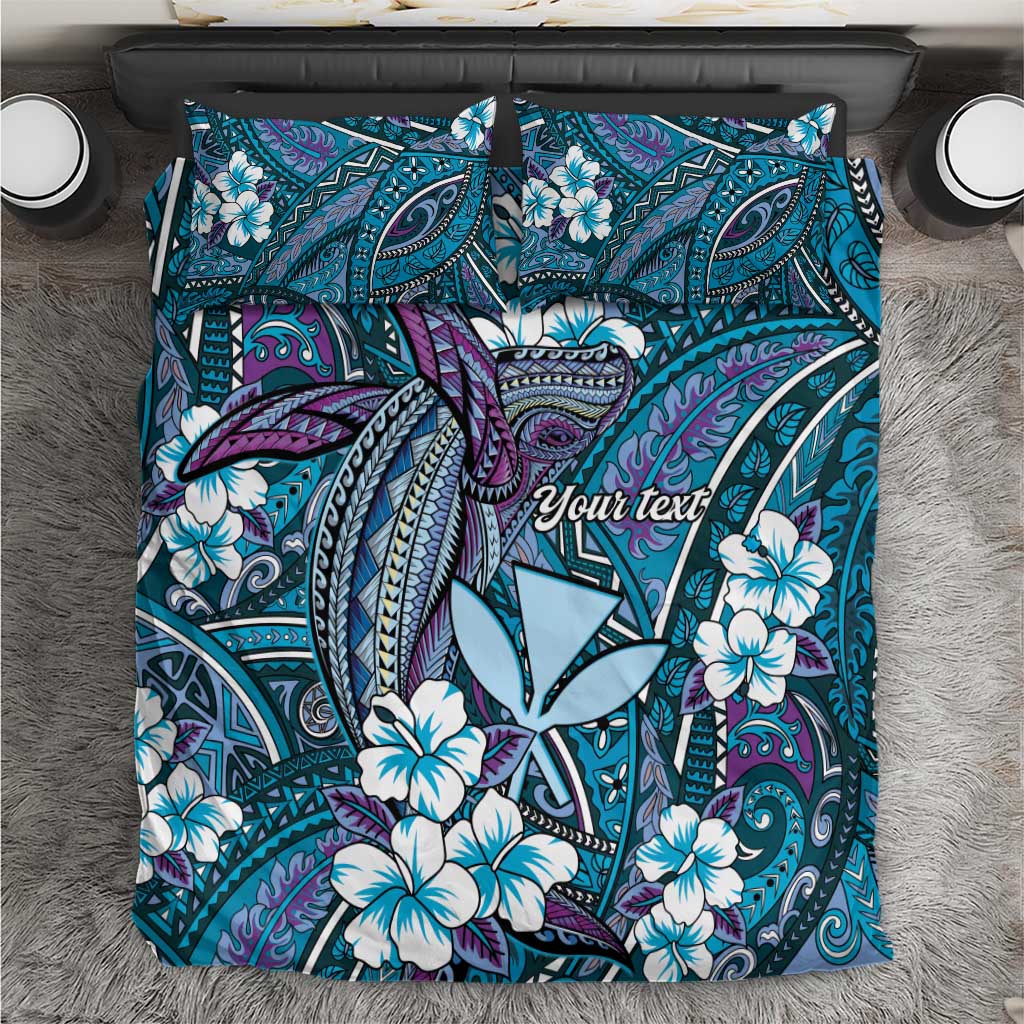Personalised Hawaii Tribal Humpback Whale Bedding Set Polu Hibiscus Seamless Pattern