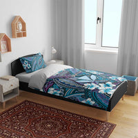 Personalised Hawaii Tribal Humpback Whale Bedding Set Polu Hibiscus Seamless Pattern