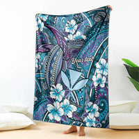 Personalised Hawaii Tribal Humpback Whale Blanket Polu Hibiscus Seamless Pattern