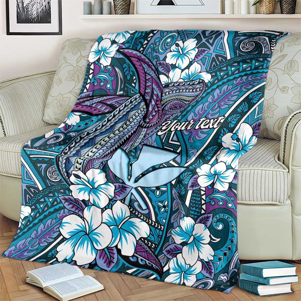 Personalised Hawaii Tribal Humpback Whale Blanket Polu Hibiscus Seamless Pattern