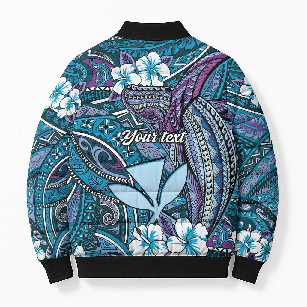 Personalised Hawaii Tribal Humpback Whale Bomber Puffer Jacket Polu Hibiscus Seamless Pattern