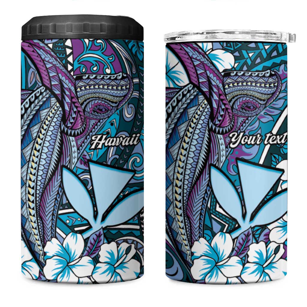 Personalised Hawaii Tribal Humpback Whale 4 in 1 Can Cooler Tumbler Polu Hibiscus Seamless Pattern