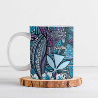 Personalised Hawaii Tribal Humpback Whale Ceramic Mug Polu Hibiscus Seamless Pattern
