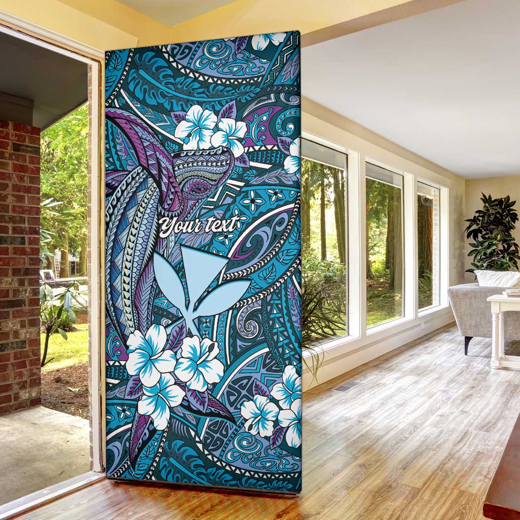 Personalised Hawaii Tribal Humpback Whale Door Cover Polu Hibiscus Seamless Pattern