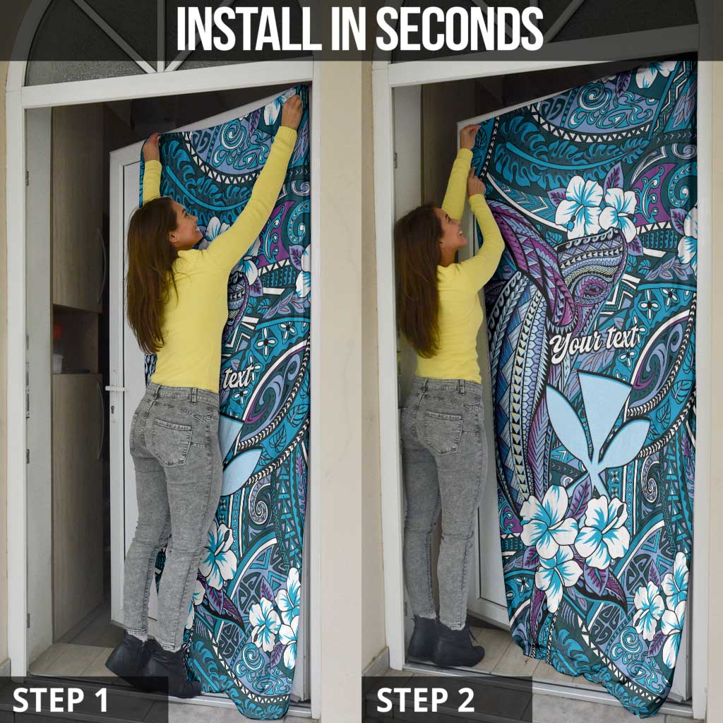 Personalised Hawaii Tribal Humpback Whale Door Cover Polu Hibiscus Seamless Pattern