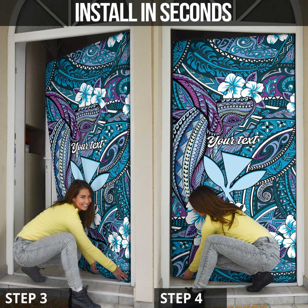 Personalised Hawaii Tribal Humpback Whale Door Cover Polu Hibiscus Seamless Pattern