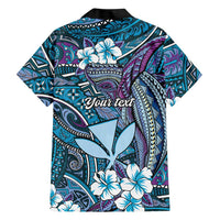 Personalised Hawaii Tribal Humpback Whale Family Matching Long Sleeve Bodycon Dress and Hawaiian Shirt Polu Hibiscus Seamless Pattern