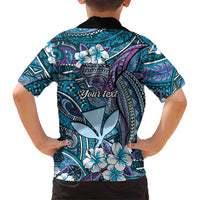 Personalised Hawaii Tribal Humpback Whale Family Matching Off Shoulder Maxi Dress and Hawaiian Shirt Polu Hibiscus Seamless Pattern