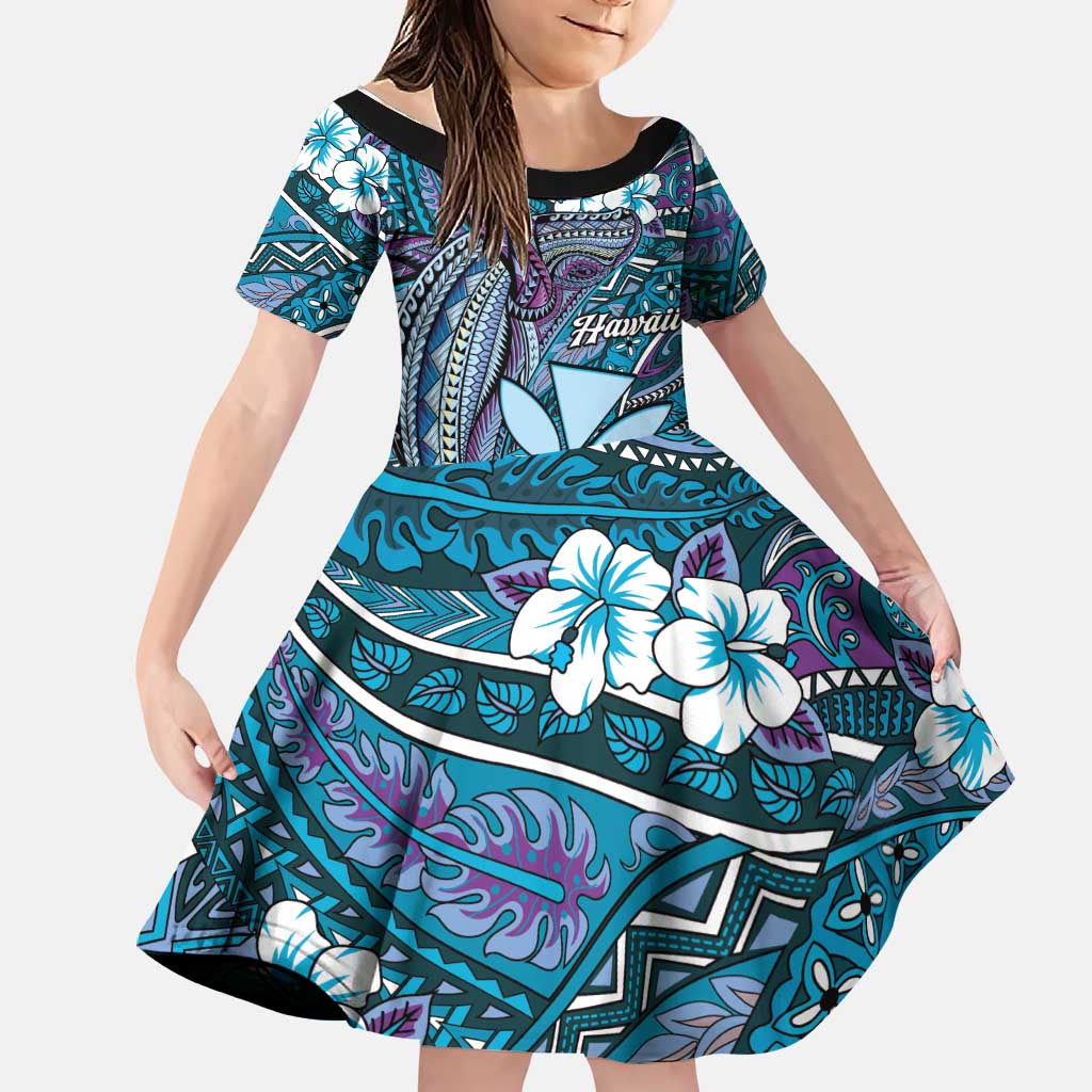Personalised Hawaii Tribal Humpback Whale Family Matching Off Shoulder Maxi Dress and Hawaiian Shirt Polu Hibiscus Seamless Pattern
