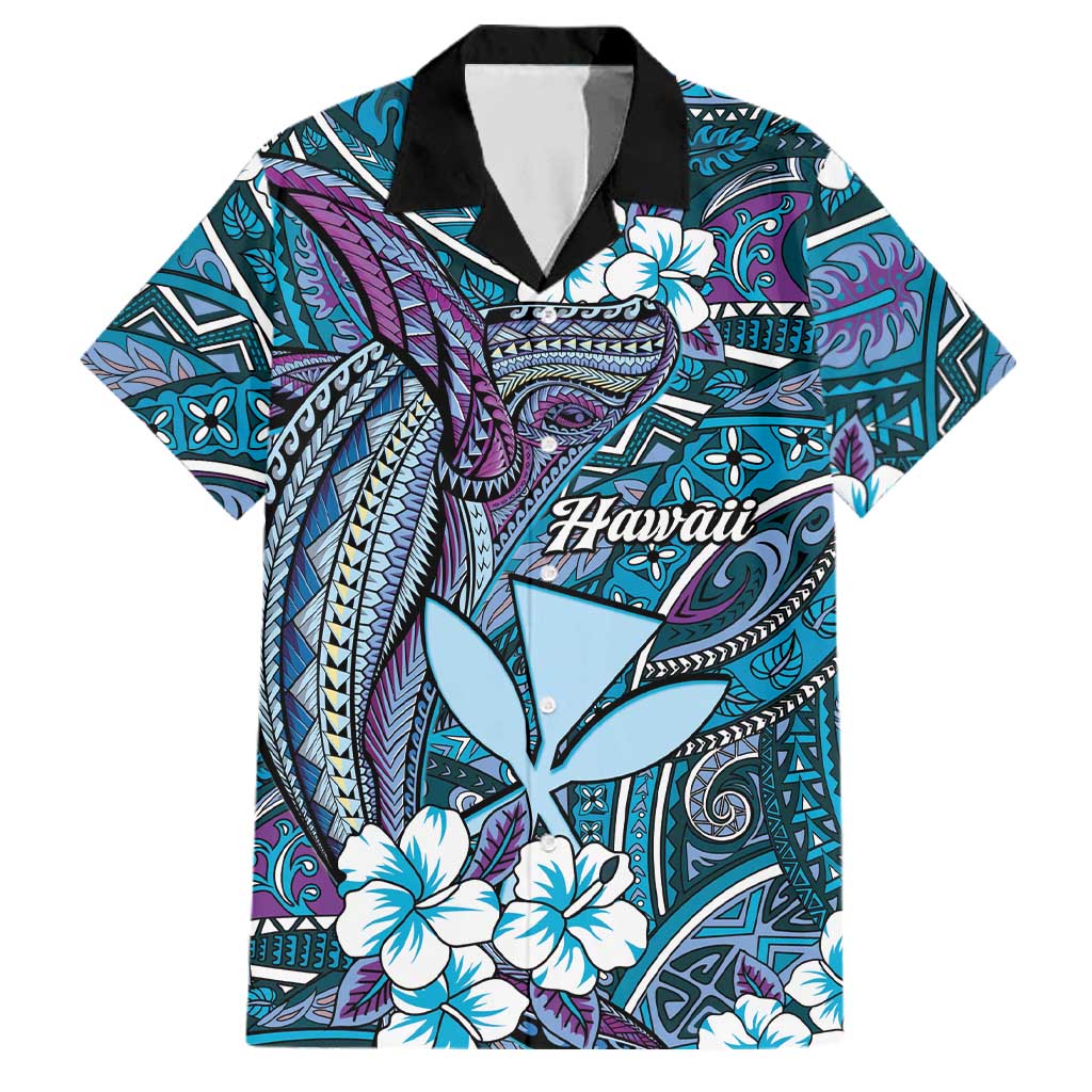 Personalised Hawaii Tribal Humpback Whale Family Matching Off Shoulder Maxi Dress and Hawaiian Shirt Polu Hibiscus Seamless Pattern