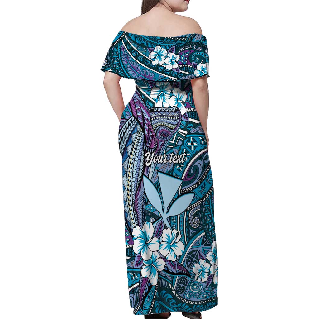 Personalised Hawaii Tribal Humpback Whale Family Matching Off Shoulder Maxi Dress and Hawaiian Shirt Polu Hibiscus Seamless Pattern