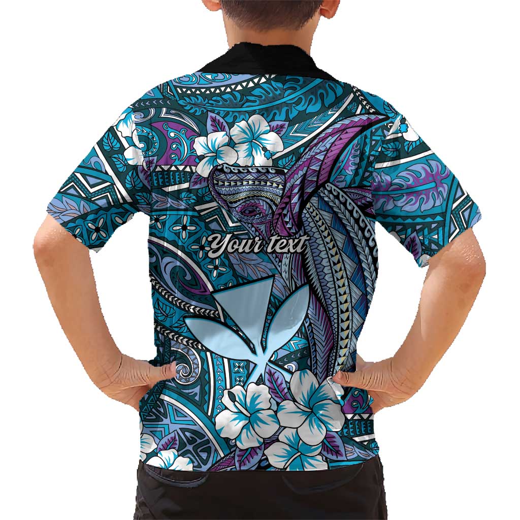 Personalised Hawaii Tribal Humpback Whale Family Matching Off Shoulder Short Dress and Hawaiian Shirt Polu Hibiscus Seamless Pattern