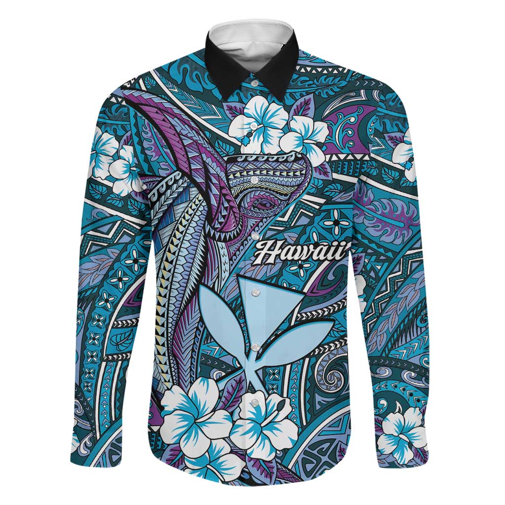 Personalised Hawaii Tribal Humpback Whale Family Matching Off Shoulder Short Dress and Hawaiian Shirt Polu Hibiscus Seamless Pattern