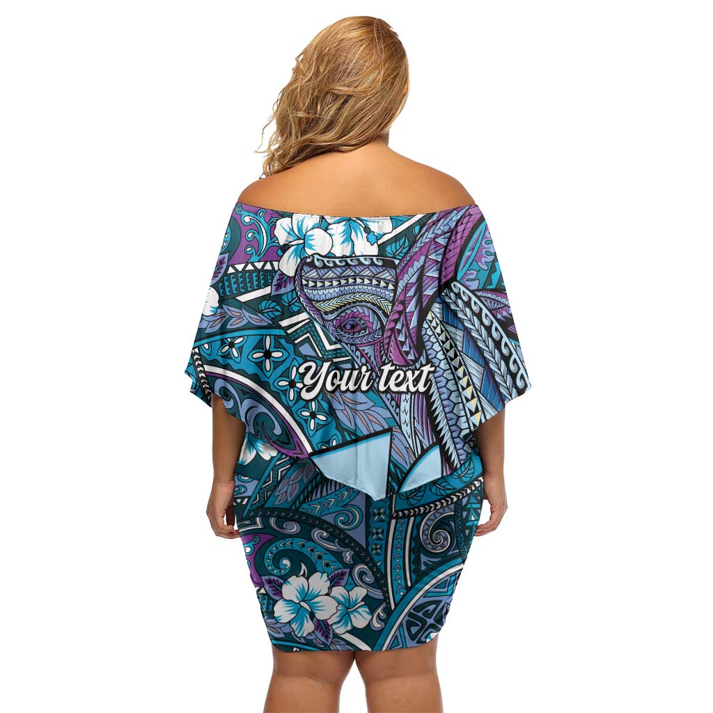 Personalised Hawaii Tribal Humpback Whale Family Matching Off Shoulder Short Dress and Hawaiian Shirt Polu Hibiscus Seamless Pattern