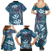 Personalised Hawaii Tribal Humpback Whale Family Matching Summer Maxi Dress and Hawaiian Shirt Polu Hibiscus Seamless Pattern