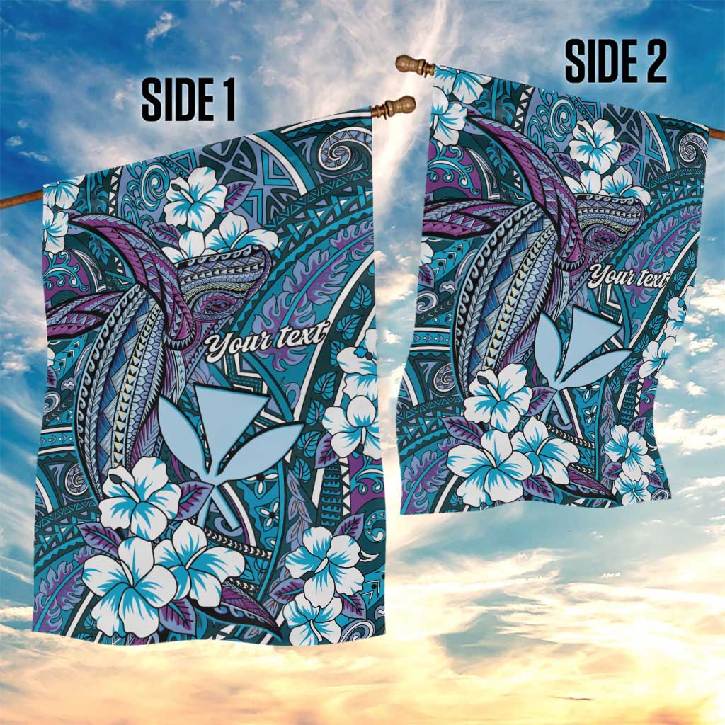 Personalised Hawaii Tribal Humpback Whale Garden Flag Polu Hibiscus Seamless Pattern