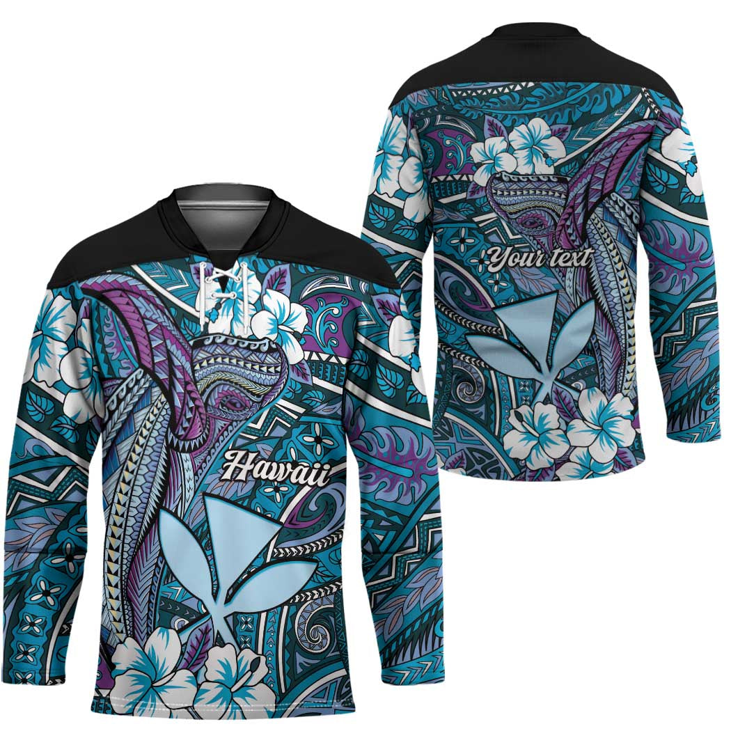 Personalised Hawaii Tribal Humpback Whale Hockey Jersey Polu Hibiscus Seamless Pattern LT9 - Polynesian Pride