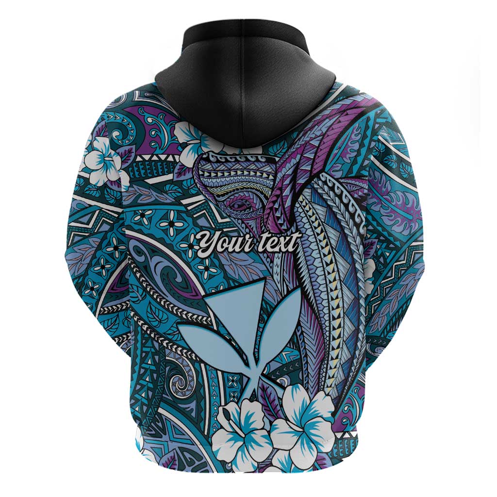 Personalised Hawaii Tribal Humpback Whale Hoodie Polu Hibiscus Seamless Pattern