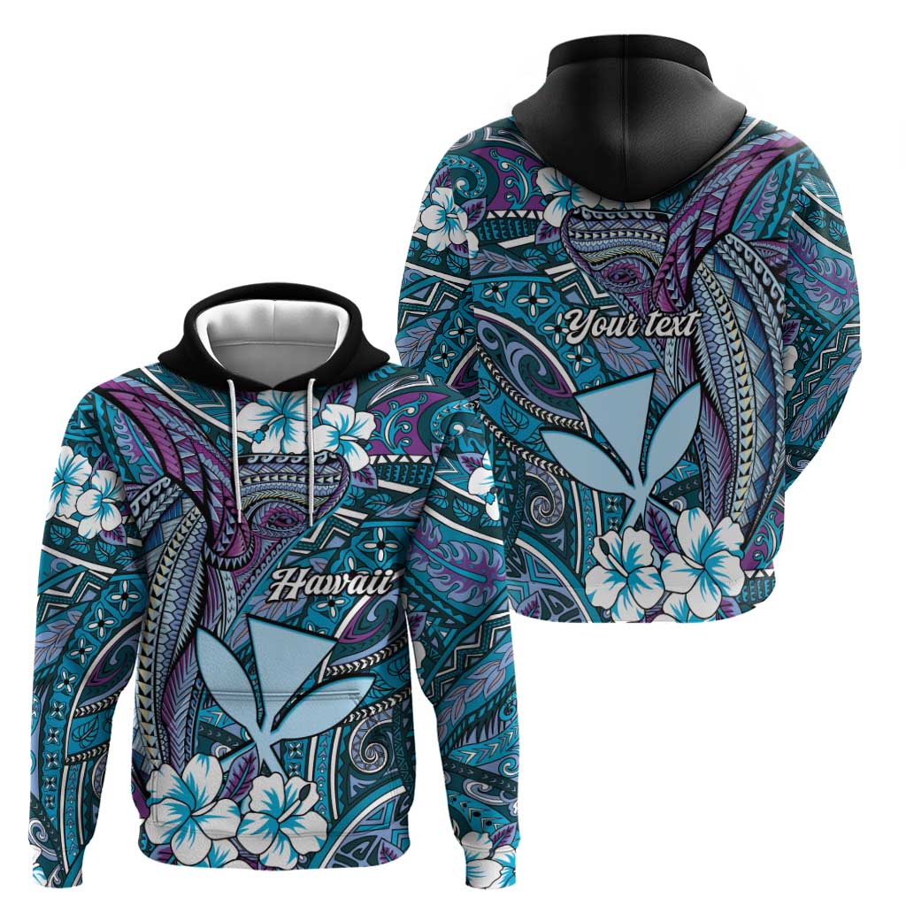 Personalised Hawaii Tribal Humpback Whale Hoodie Polu Hibiscus Seamless Pattern