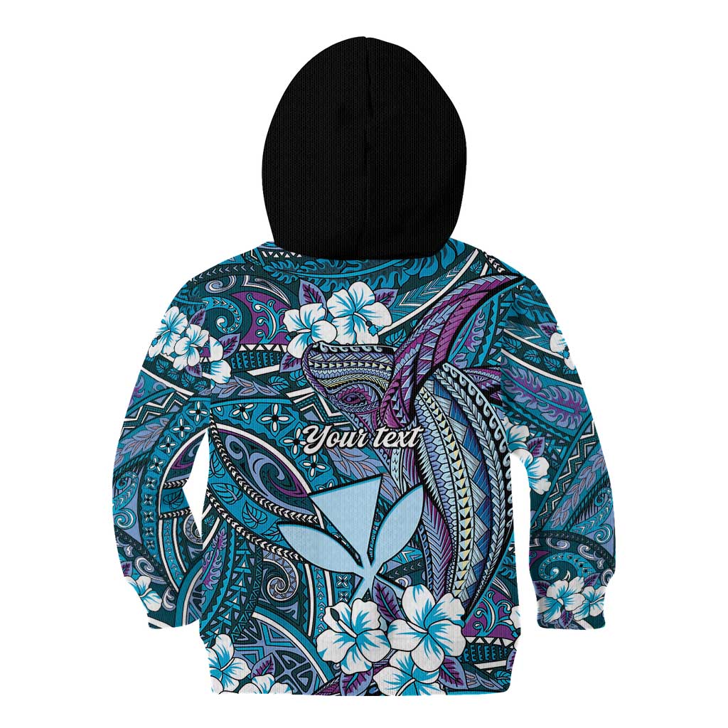Personalised Hawaii Tribal Humpback Whale Kid Hoodie Polu Hibiscus Seamless Pattern LT9 - Polynesian Pride