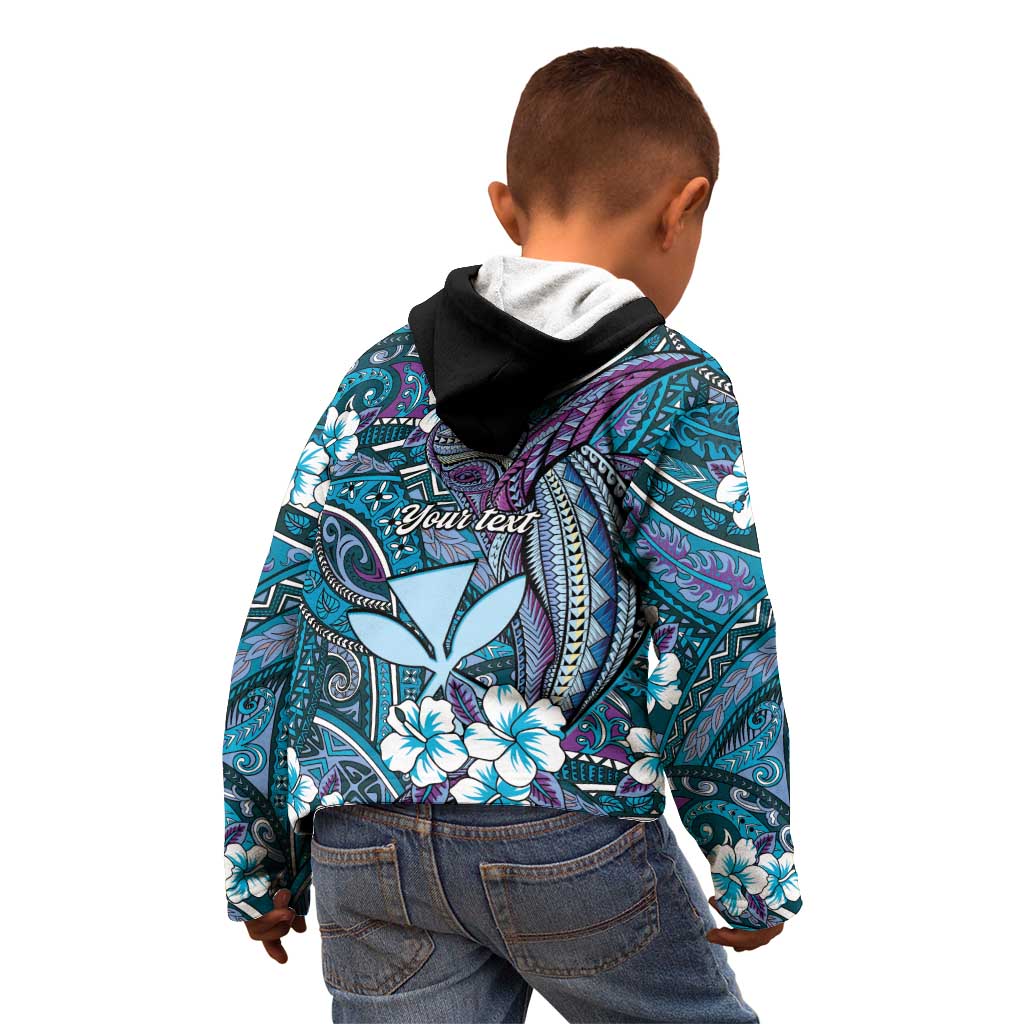 Personalised Hawaii Tribal Humpback Whale Kid Hoodie Polu Hibiscus Seamless Pattern LT9 - Polynesian Pride