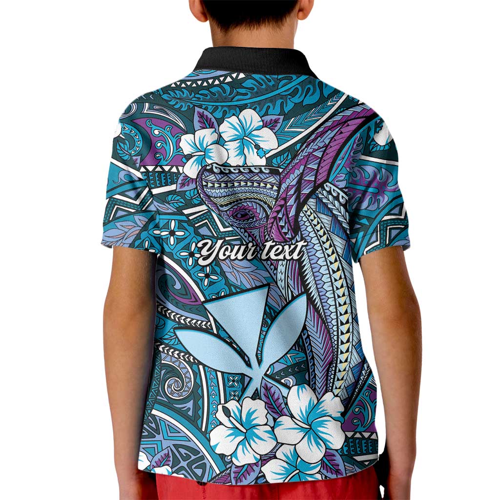 Personalised Hawaii Tribal Humpback Whale Kid Polo Shirt Polu Hibiscus Seamless Pattern LT9 - Polynesian Pride