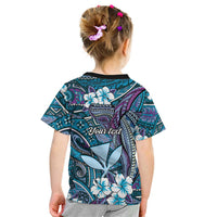 Personalised Hawaii Tribal Humpback Whale Kid T Shirt Polu Hibiscus Seamless Pattern LT9 - Polynesian Pride