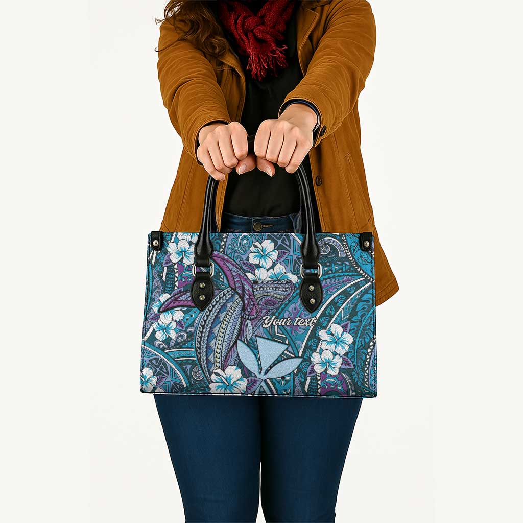 Personalised Hawaii Tribal Humpback Whale Leather Bag Polu Hibiscus Seamless Pattern